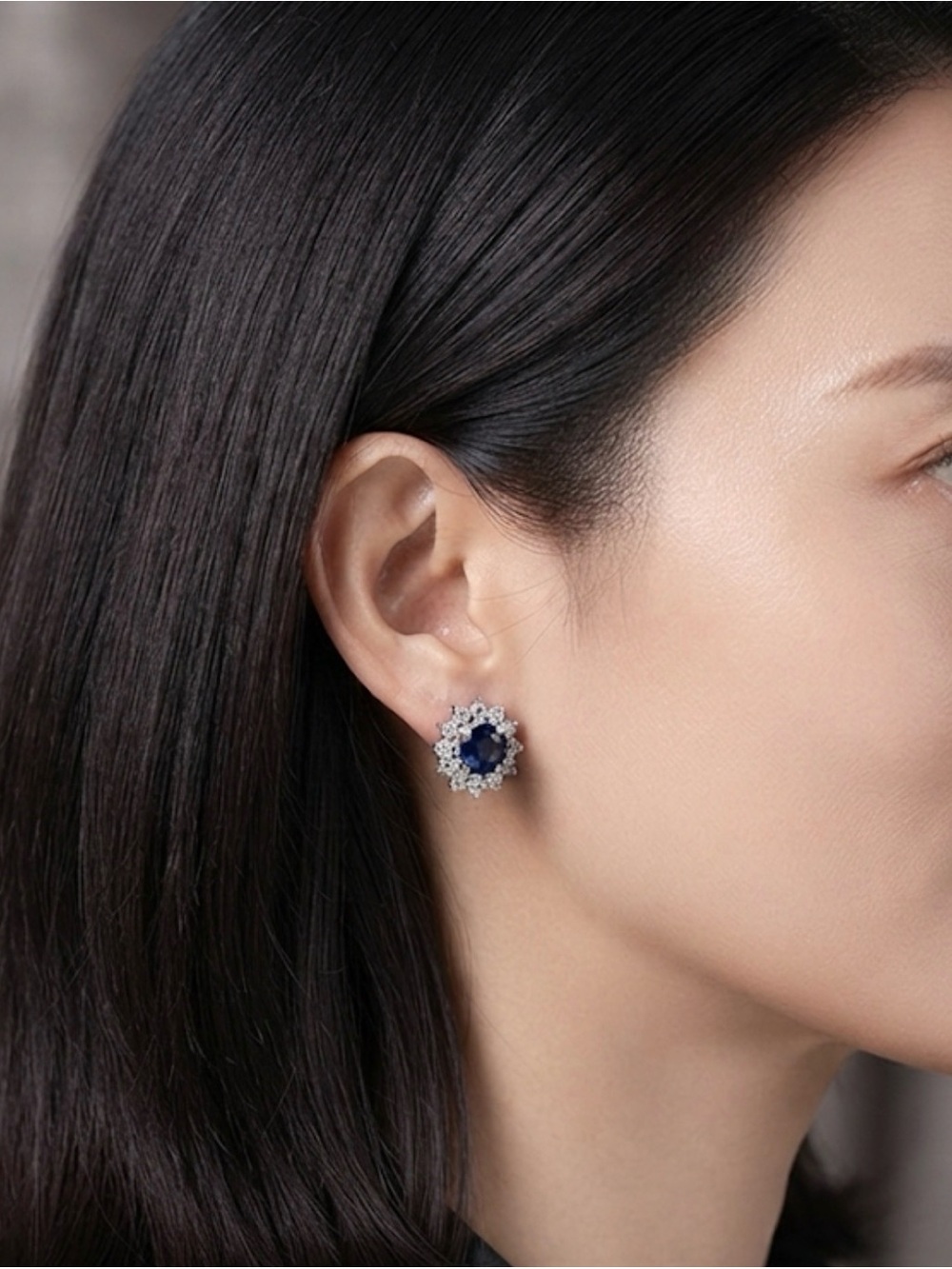 Sterling Silver Blue Sapphire Halo Stud Earrings